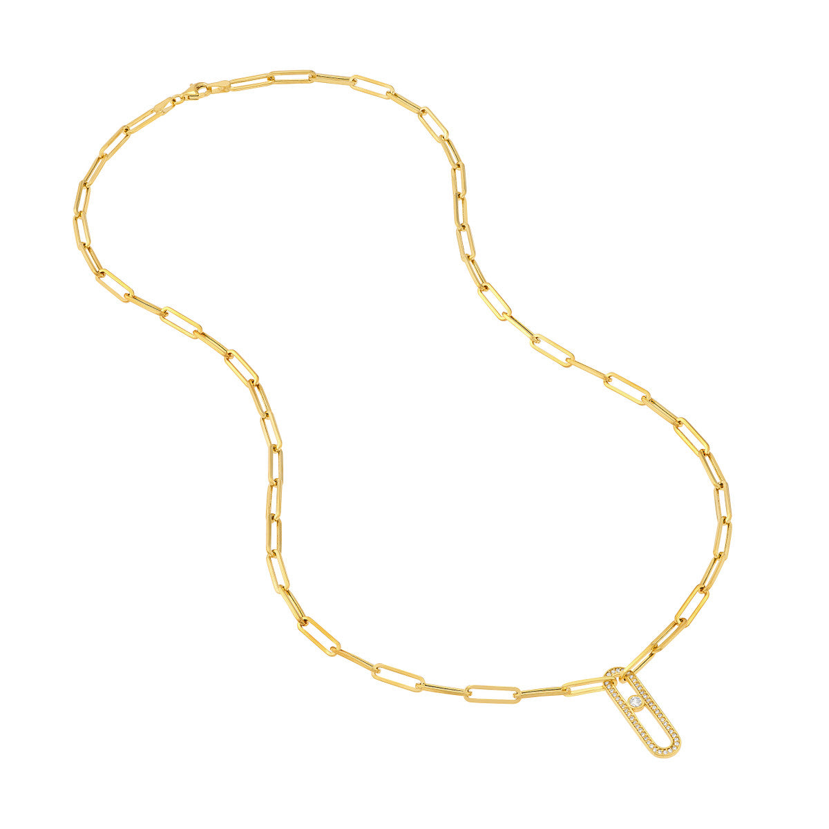 14K Gold Diamond Paperclip Link Necklace Diamond Pave Link Paper Clip Necklace