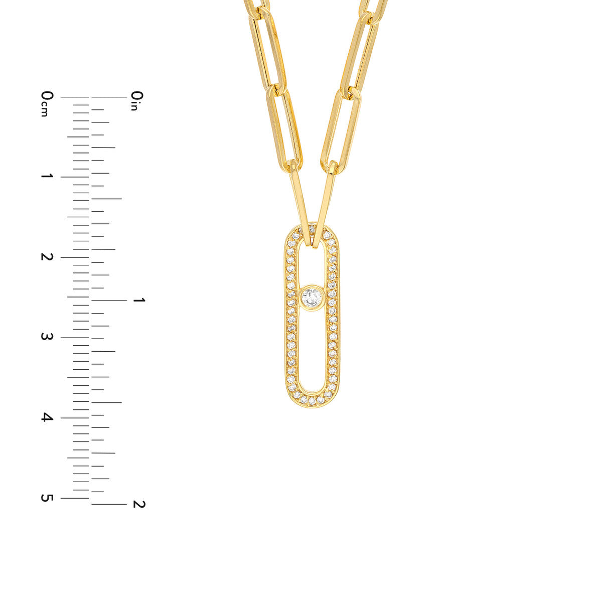 14K Gold Diamond Paperclip Link Necklace Diamond Pave Link Paper Clip Necklace