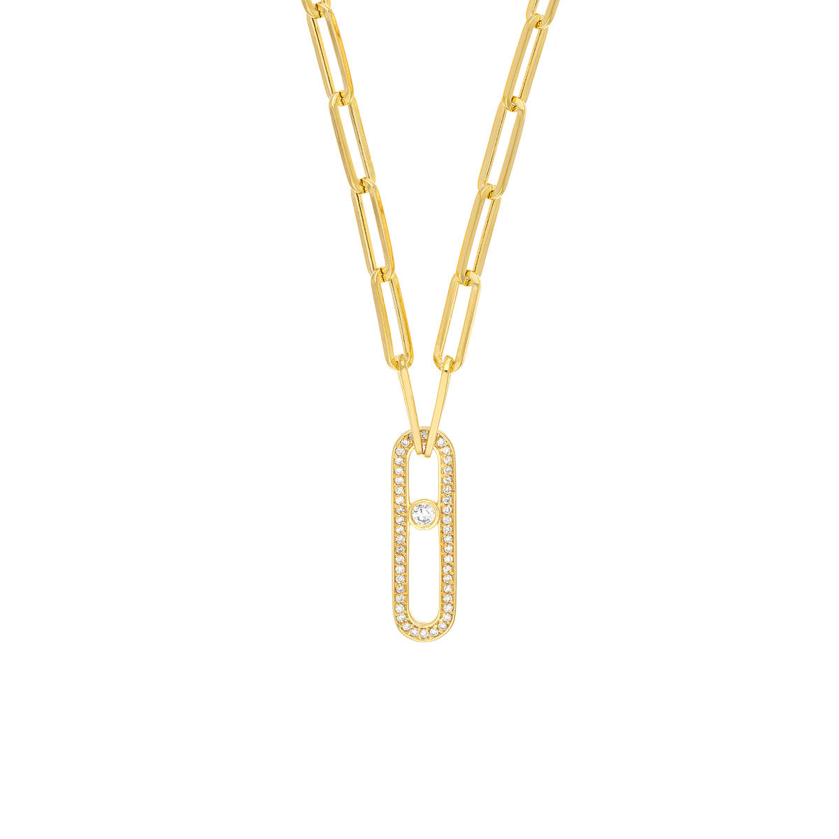 14K Gold Diamond Paperclip Link Necklace Diamond Pave Link Paper Clip Necklace