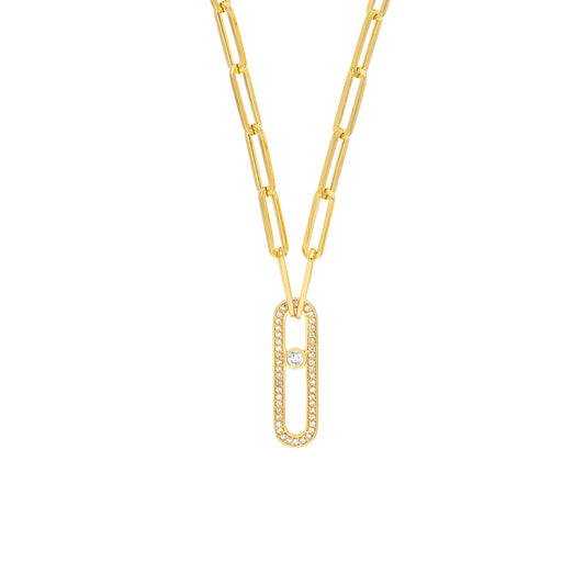 14K Gold Diamond Paperclip Link Necklace Diamond Pave Link Paper Clip Necklace