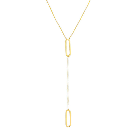 14K Gold Diamond Paperclip Chain Necklace Paper Clip Accented Y-Necklace