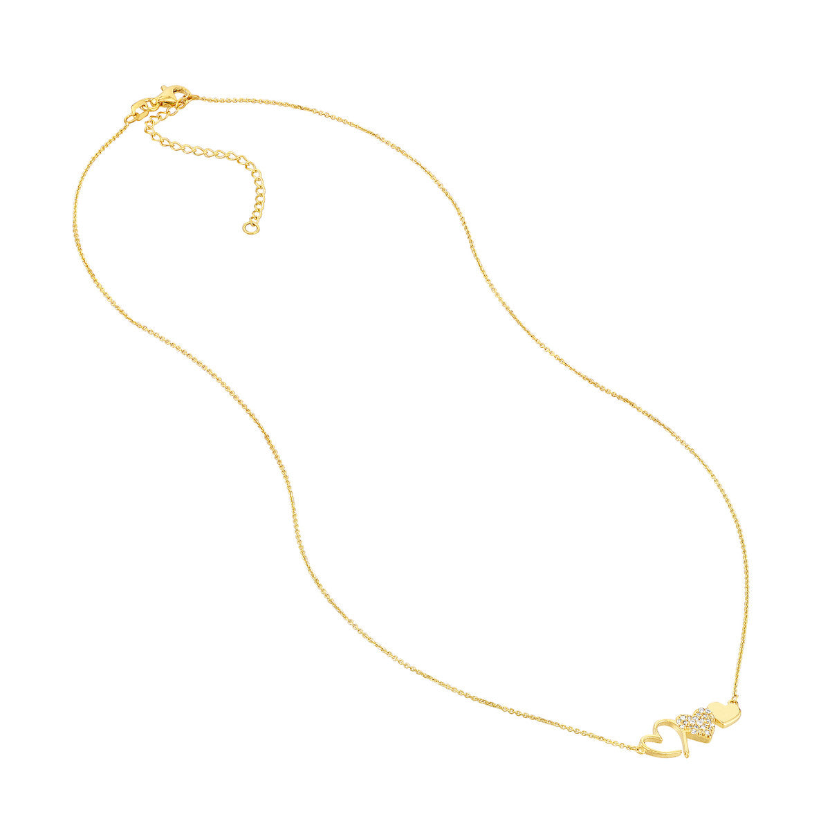14K Gold Diamond Pendant Adjustable Necklace Heart Trio with Diamonds Necklace