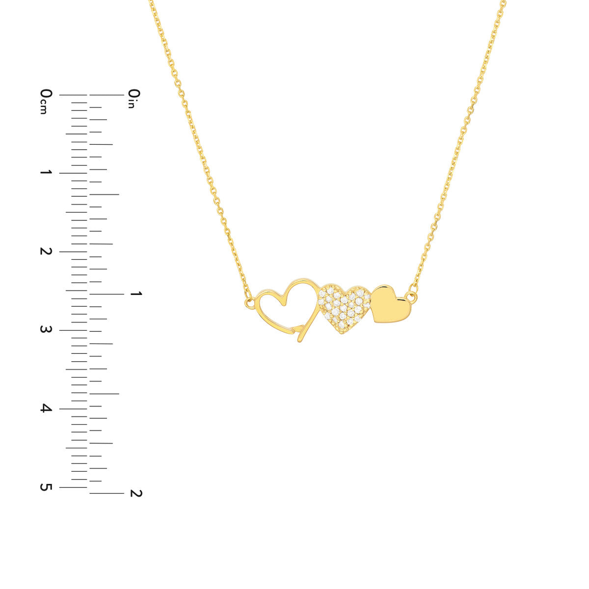 14K Gold Diamond Pendant Adjustable Necklace Heart Trio with Diamonds Necklace