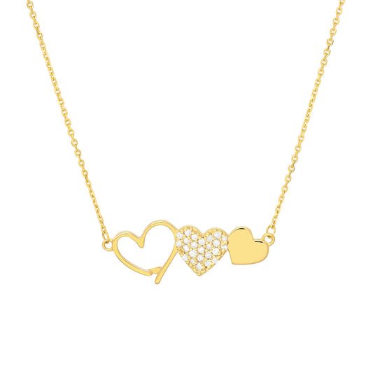 14K Gold Diamond Pendant Adjustable Necklace Heart Trio with Diamonds Necklace