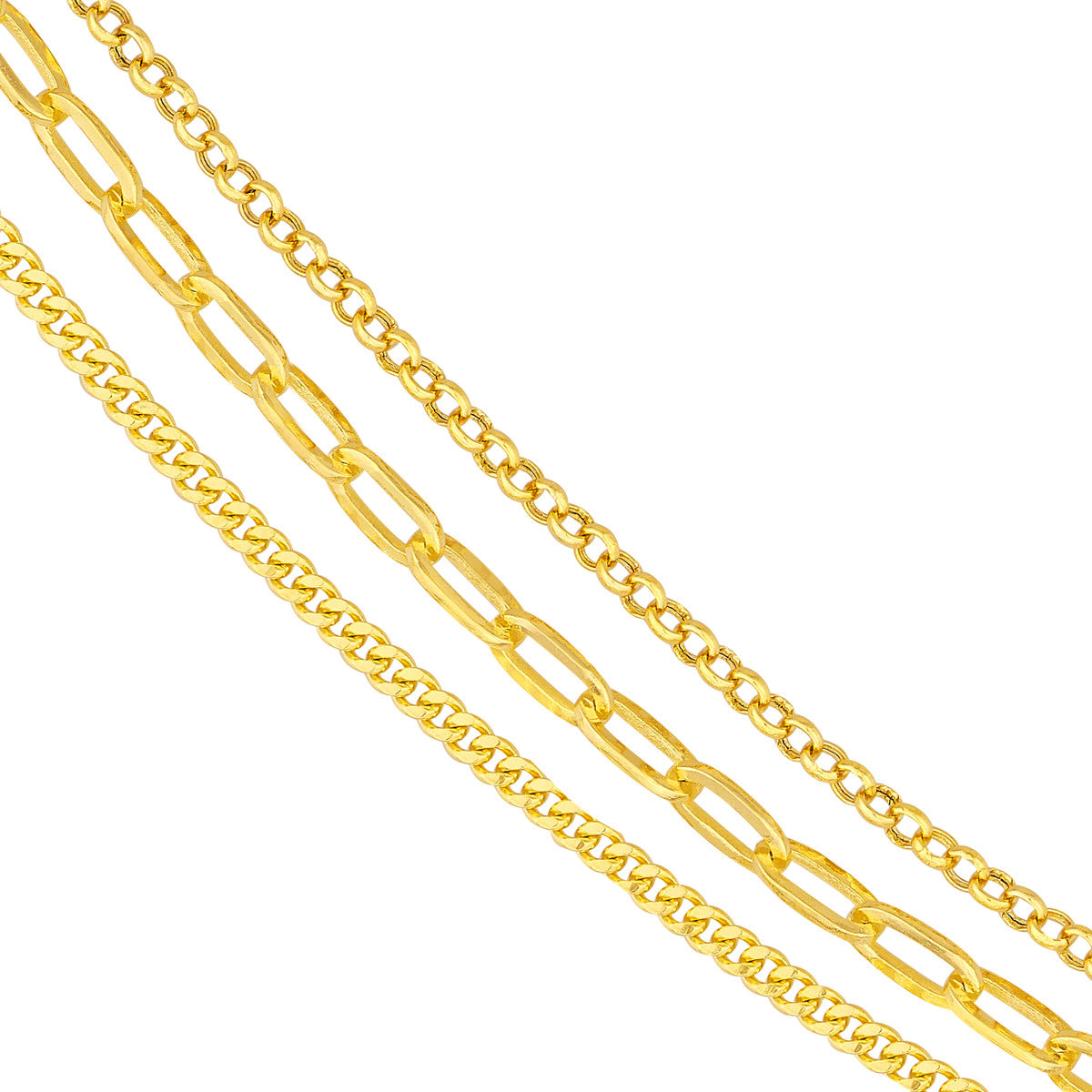 14K Gold Paperclip Chain Layered Necklace Rolo/Paper Clip/Curb Triple Chain Neck