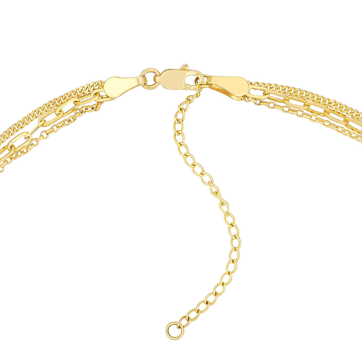 14K Gold Paperclip Chain Layered Necklace Rolo/Paper Clip/Curb Triple Chain Neck