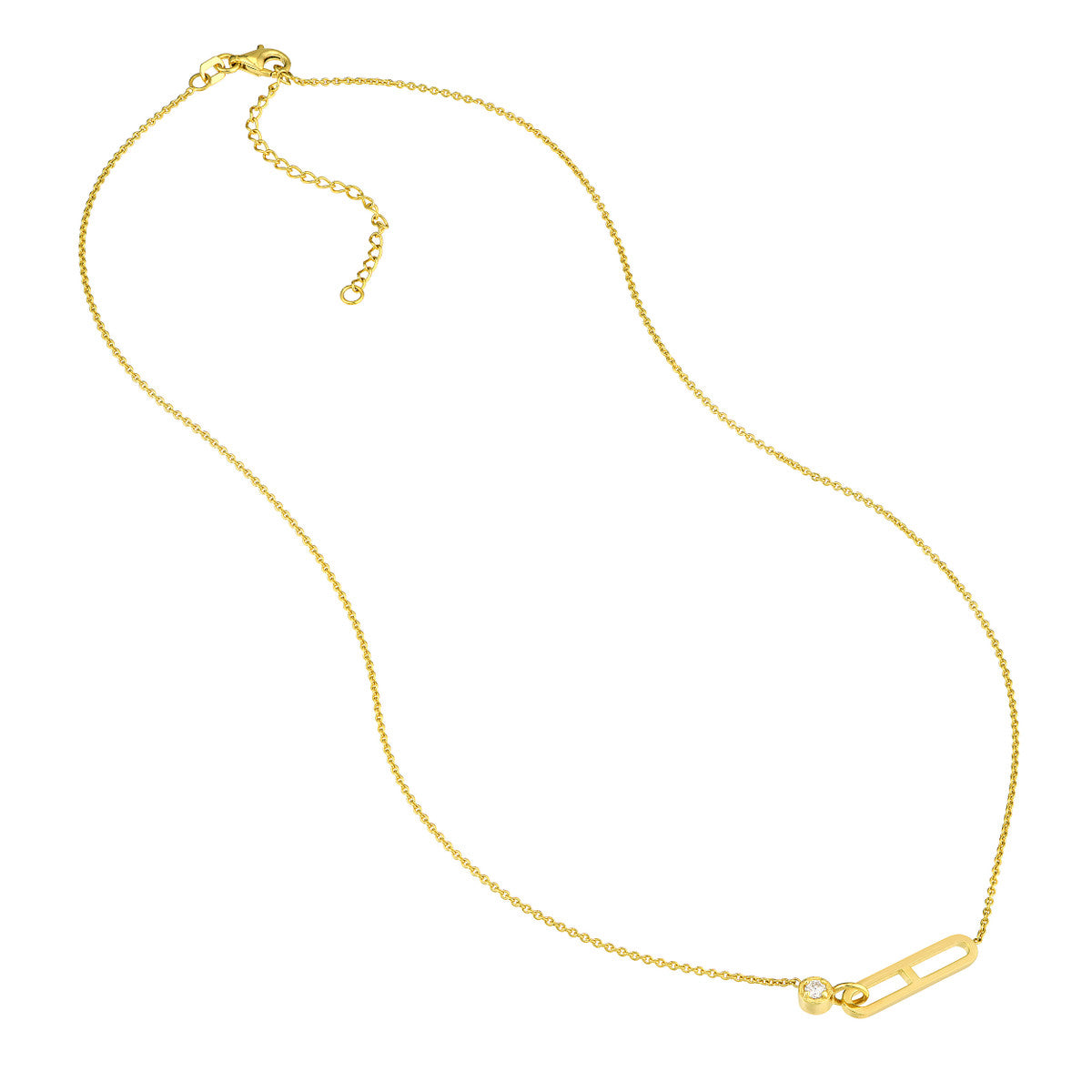 14K Gold Diamond Paperclip Necklace Diamond Solitaire Paper Clip Element Necklac