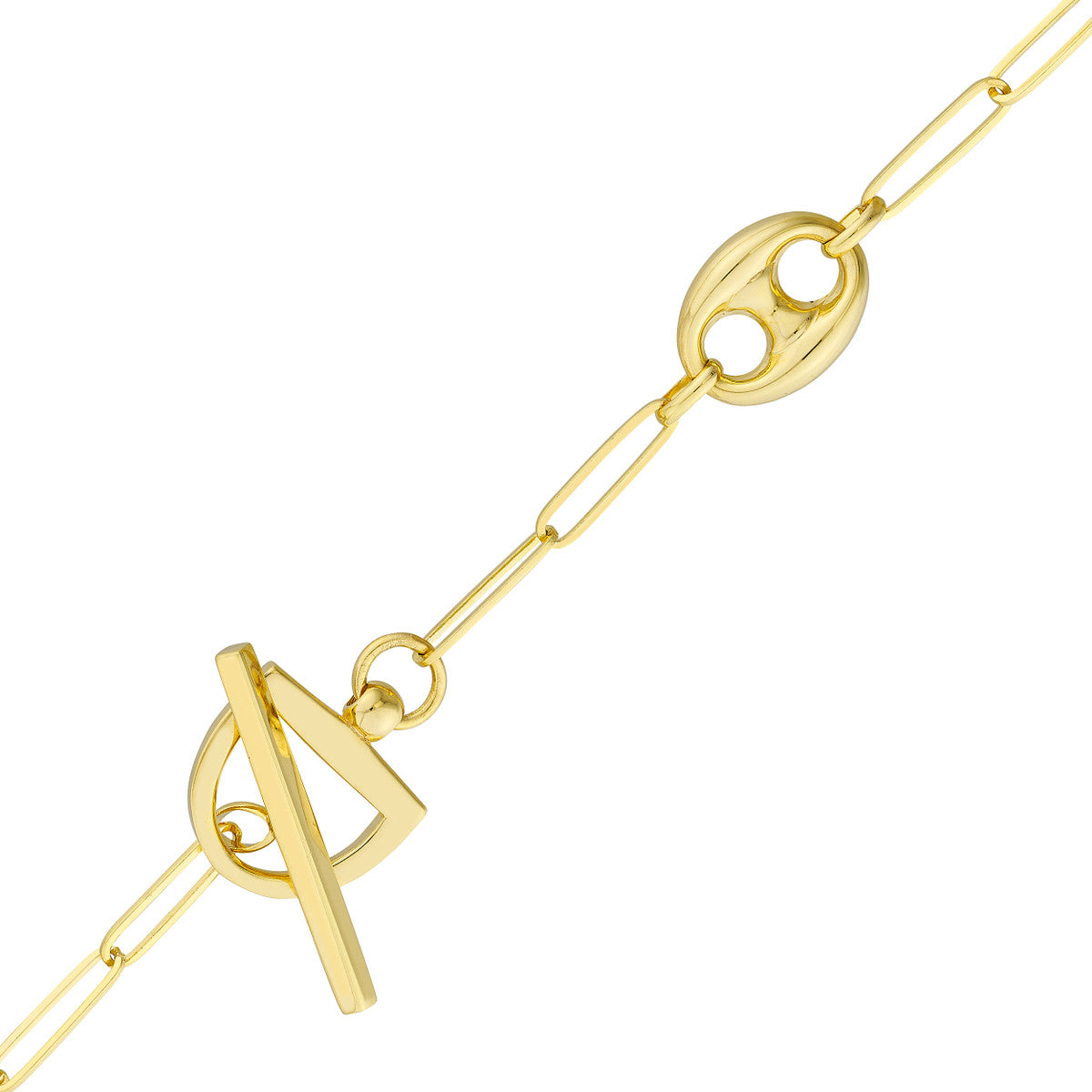14K Gold Paperclip Chain Necklace Paper Clip Puff Mariner Toggle Necklace