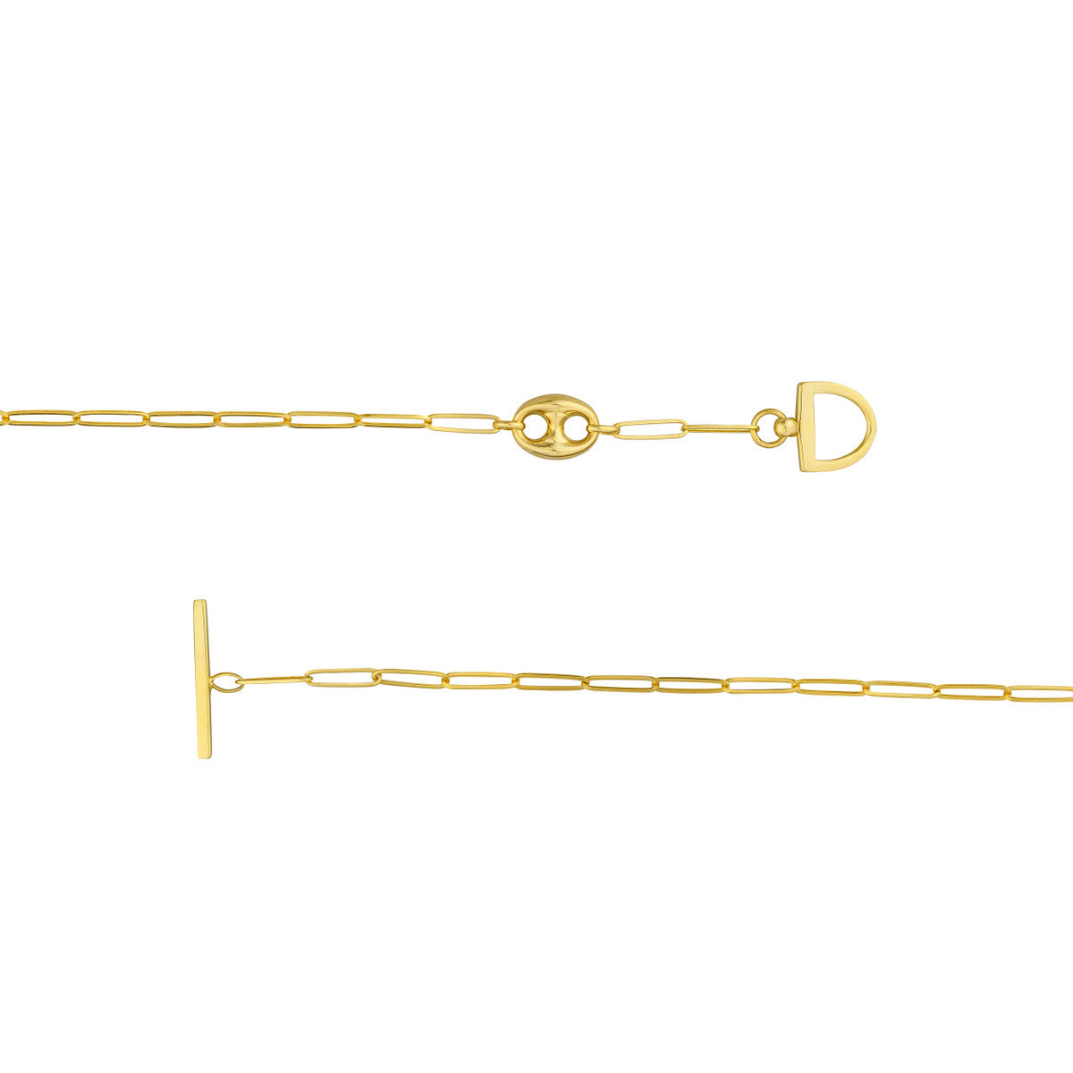 14K Gold Paperclip Chain Necklace Paper Clip Puff Mariner Toggle Necklace
