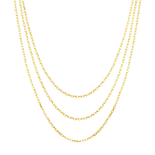 14K Gold Link Chain Layered Necklace Triple Graduated Box Link Necklace