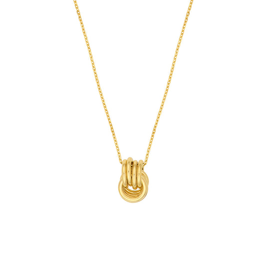 14K Gold Pendant Necklace Love Knot Pendant Cable Necklace