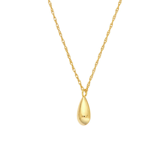 14K Gold Pendant Necklace Puffy Teardrop Pendant Necklace