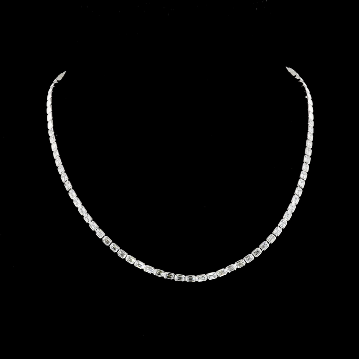 Lab-Grown Emerald Diamond Tennis Necklace in 14K White Gold
