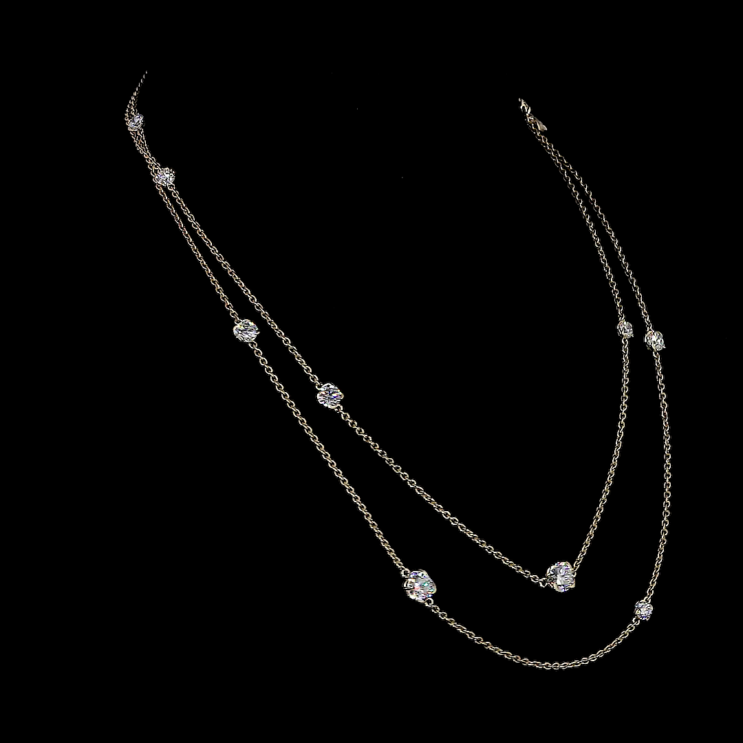 7.48 CT Round Lab Grown Diamond Double Strand Station Necklace in 14K Yellow Gold – close-up — Laura Milman New York