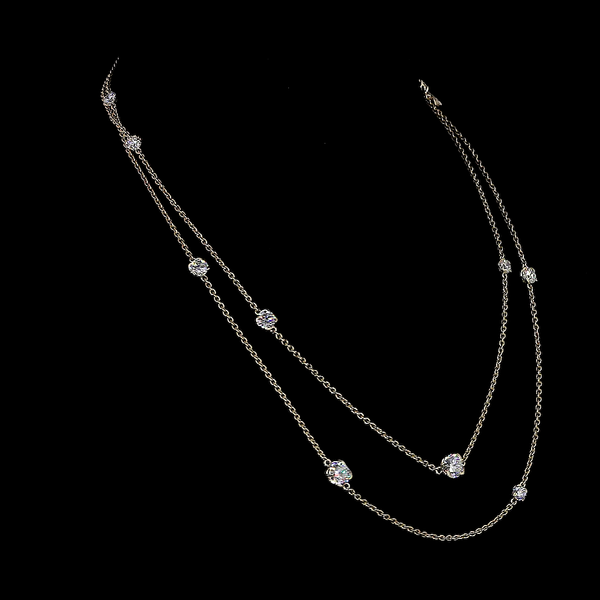 7.48 CT Round Lab Grown Diamond Double Strand Station Necklace in 14K Yellow Gold – close-up