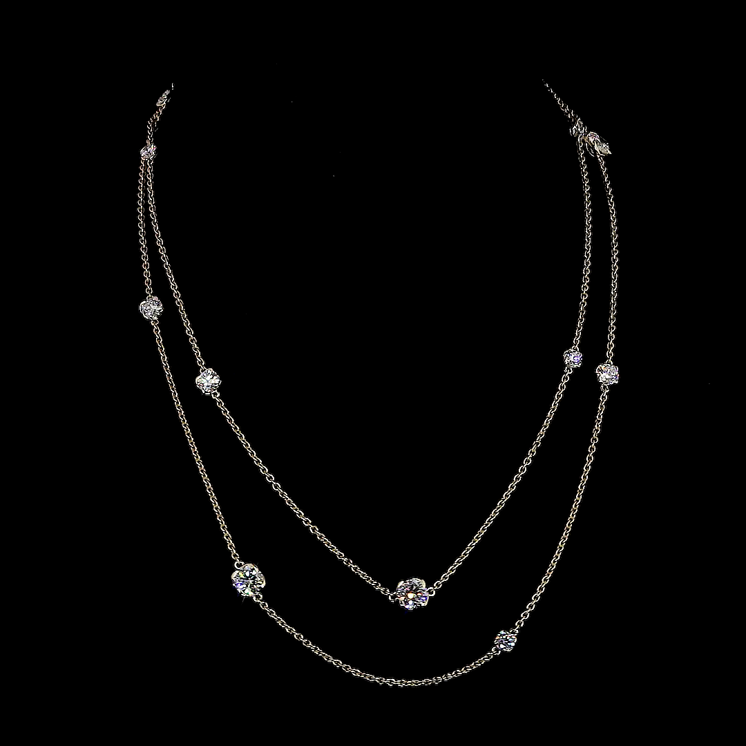 7.48 CT Round Lab Grown Diamond Double Strand Station Necklace in 14K Yellow Gold — Laura Milman New York