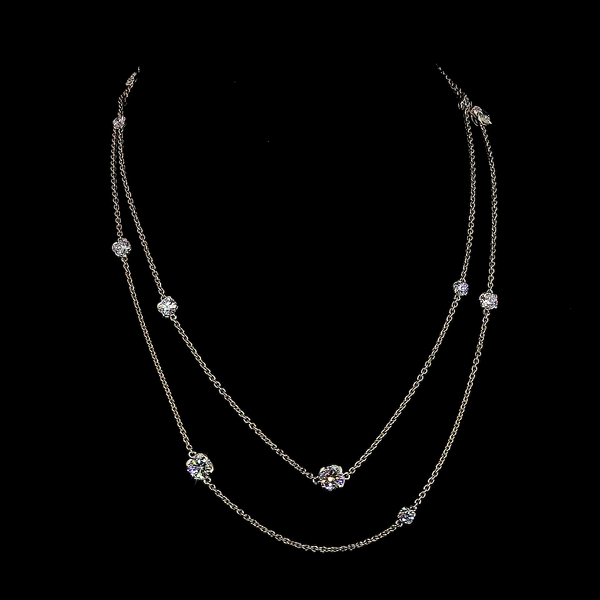 7.48 CT Round Lab Grown Diamond Double Strand Station Necklace in 14K Yellow Gold