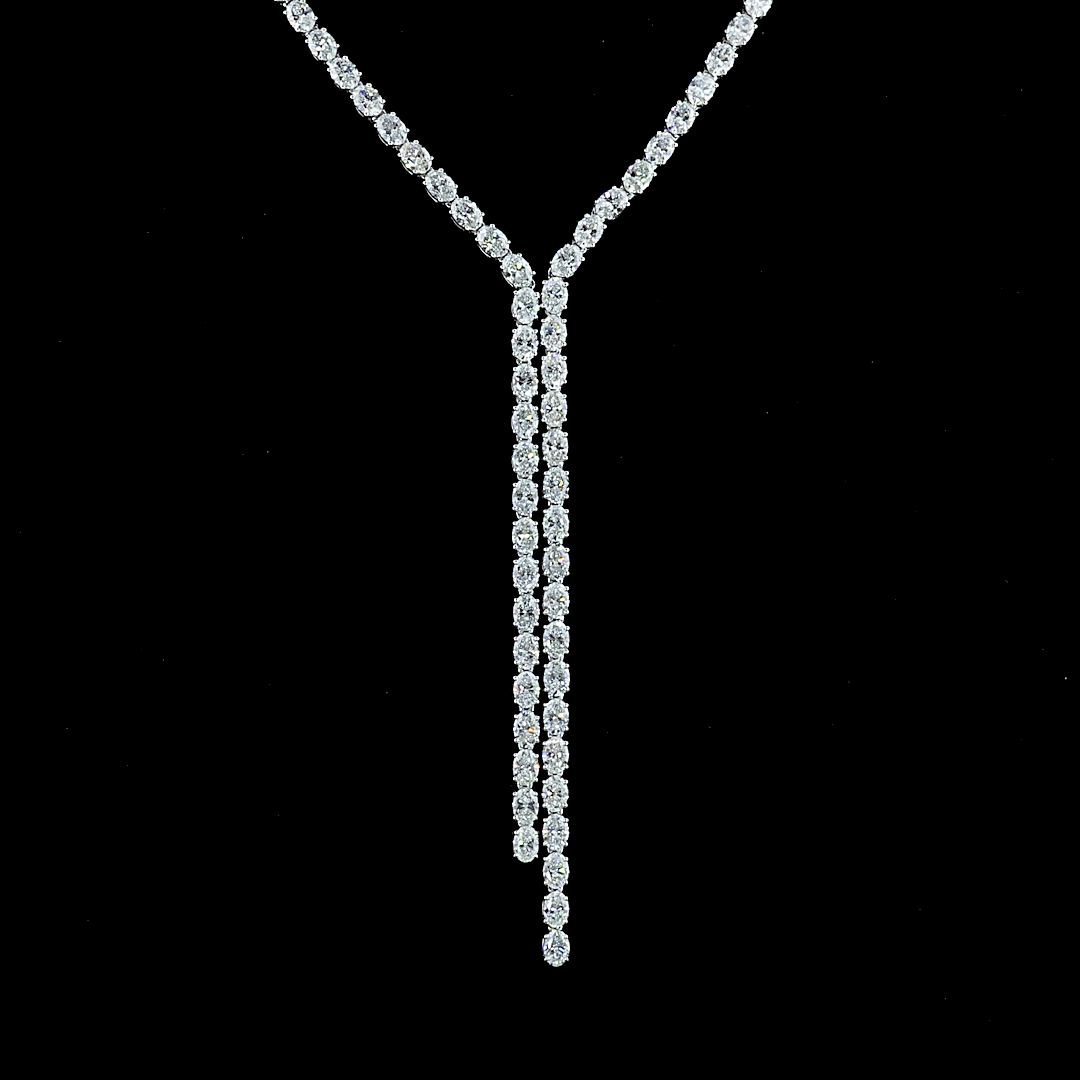13.89 CT Oval Lab Grown Diamond Lariat Necklace in 14K White Gold – close-up — Laura Milman New York