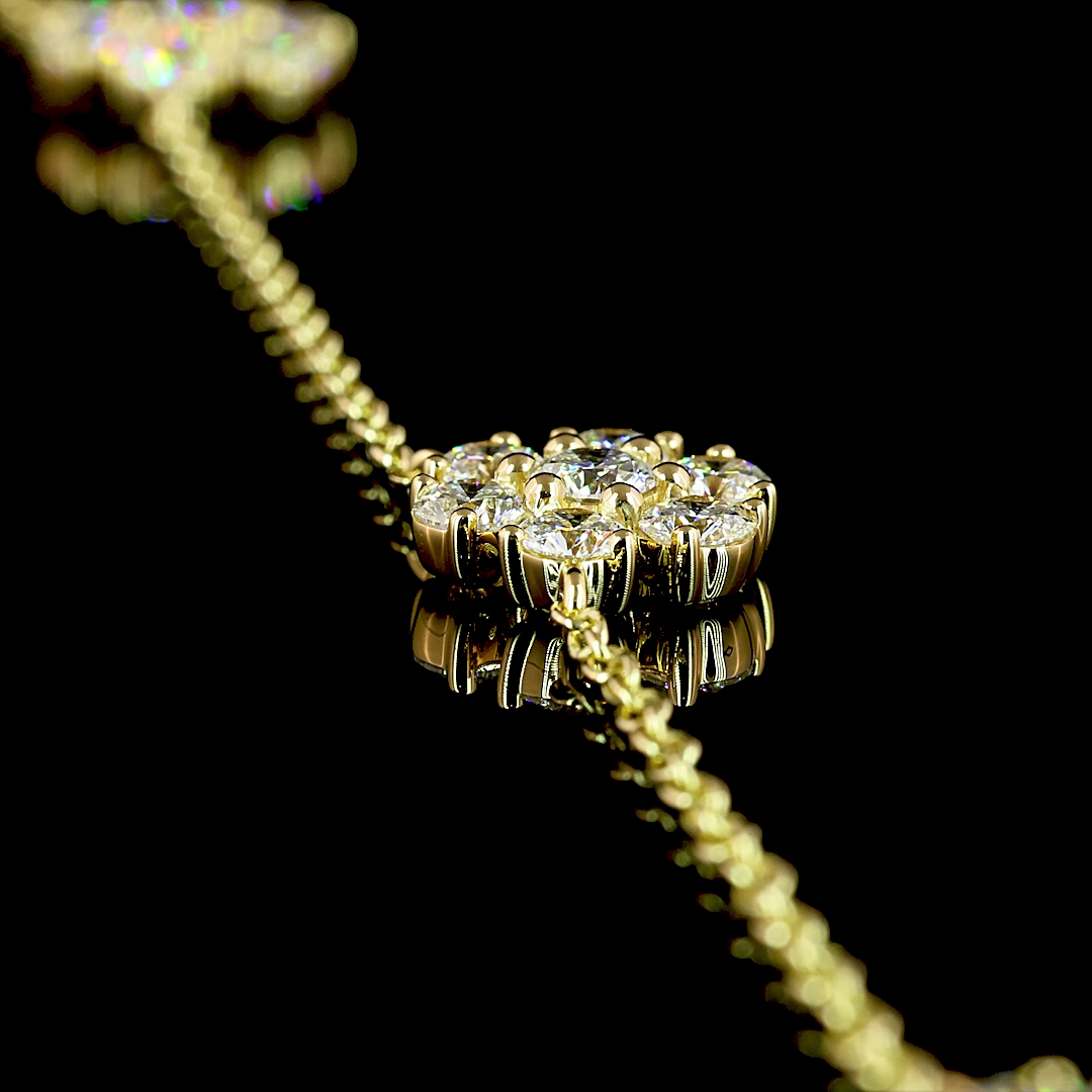 2.9 CT Round Lab Grown Diamond Station Necklace in 18K Yellow Gold – side view — Laura Milman New York