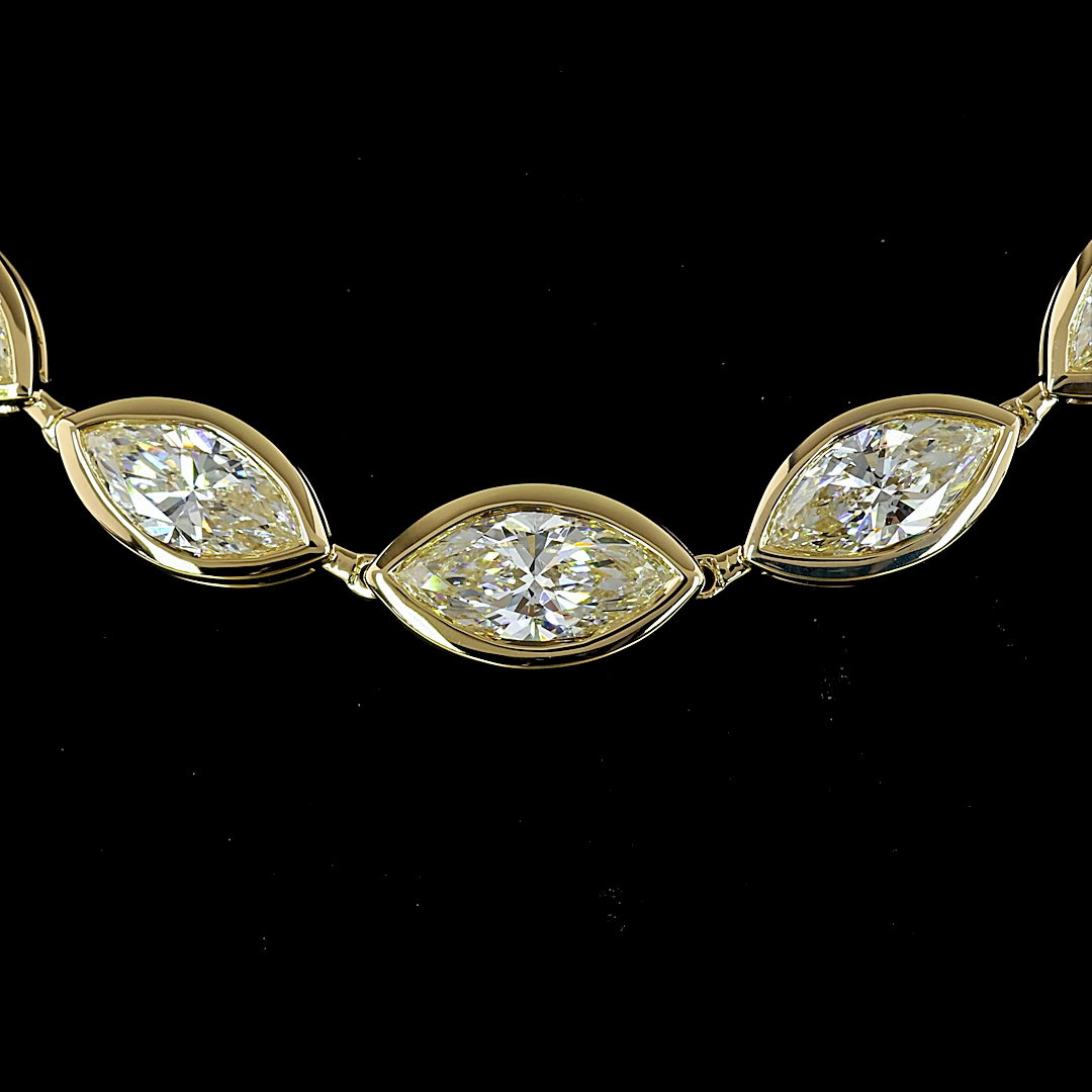 5.09 CT Marquise Lab Grown Diamond Riviera Necklace in 14K Yellow Gold – close-up — Laura Milman New York