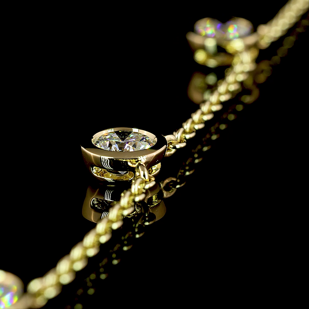 2.84 CT Round Lab Grown Diamond Station Necklace in 14K Yellow Gold – side view — Laura Milman New York