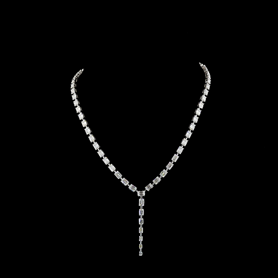 25.03 CT Emerald Lab Grown Diamond Lariat Necklace in 14K White Gold — Laura Milman New York