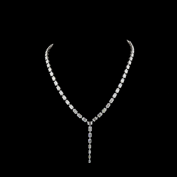 25.03 CT Emerald Lab Grown Diamond Lariat Necklace in 14K White Gold
