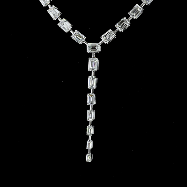 25.03 CT Emerald Lab Grown Diamond Lariat Necklace in 14K White Gold – close-up