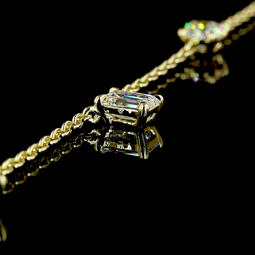 2.6 CT Round Lab Grown Diamond Station Necklace in 14K Yellow Gold – detail — Laura Milman New York