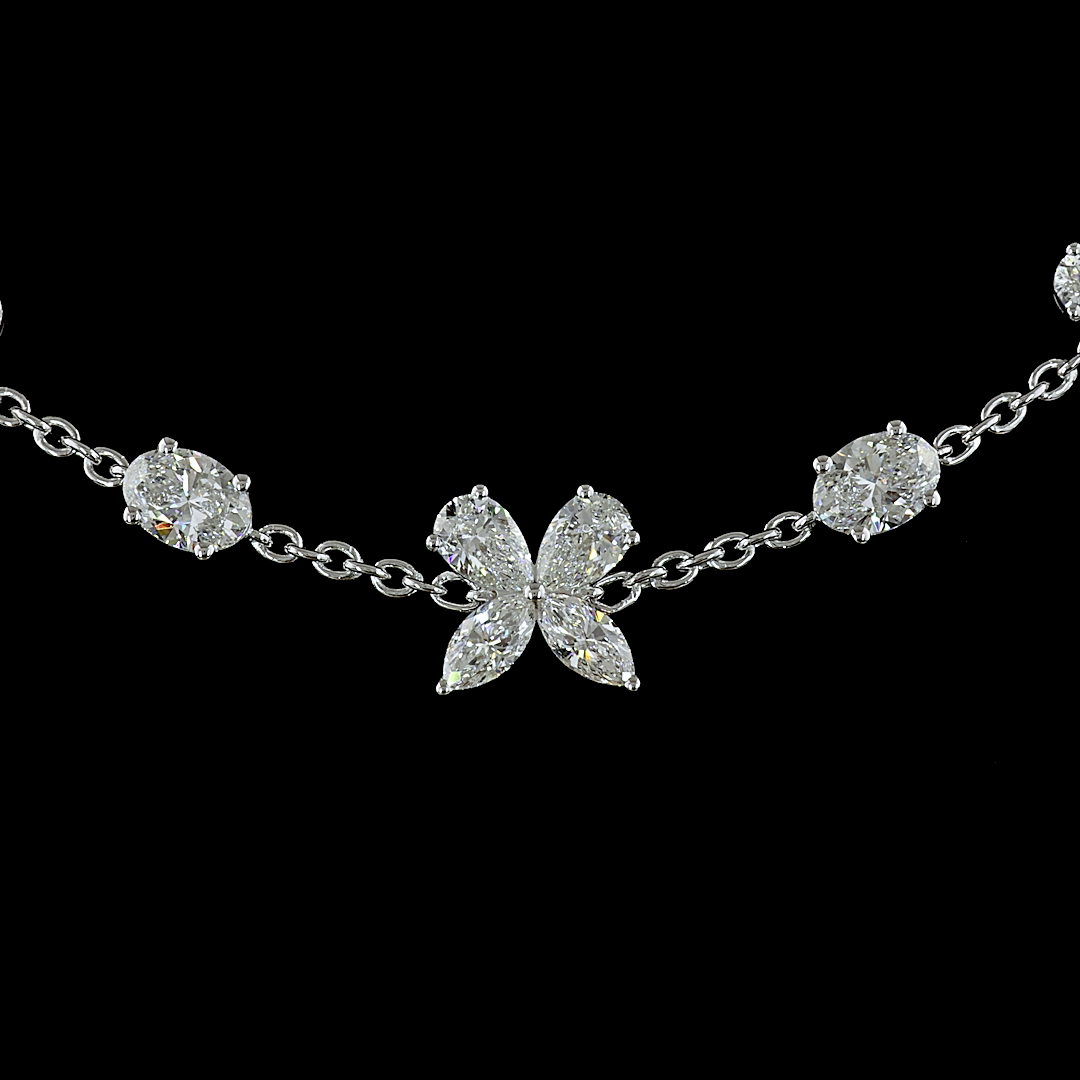 5.18 CT Oval Lab Grown Diamond Station Necklace in 14K White Gold – close-up — Laura Milman New York