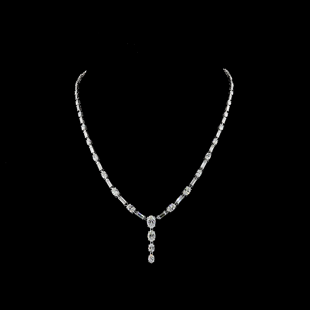 Lab-Grown Oval Diamond Lariat Necklace — Prong, North South — 11.61 ct 14K WHITE GOLD — Laura Milman New York