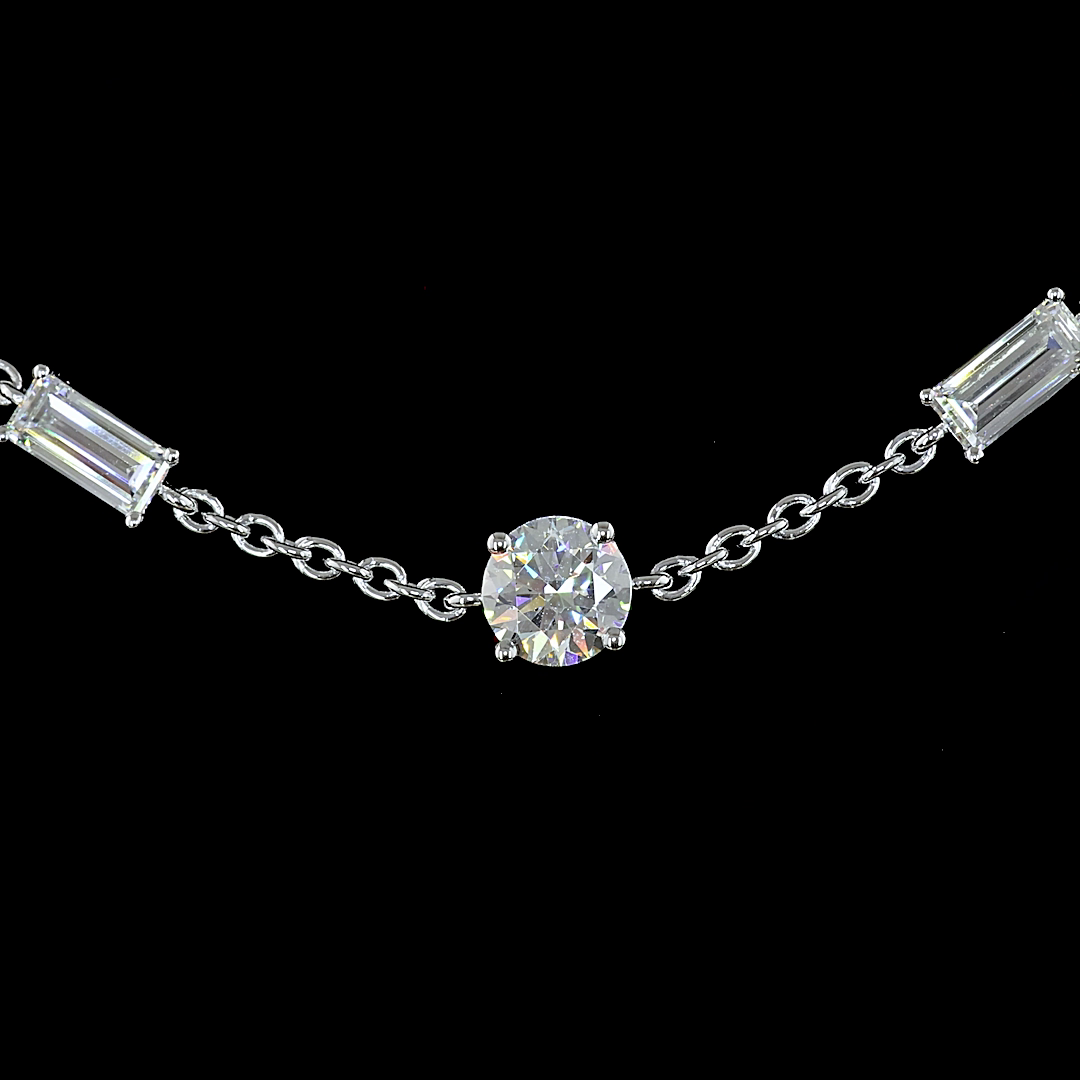 4.14 CT Mixed Shape Lab Grown Diamond Station Necklace in 14K White Gold – close-up — Laura Milman New York