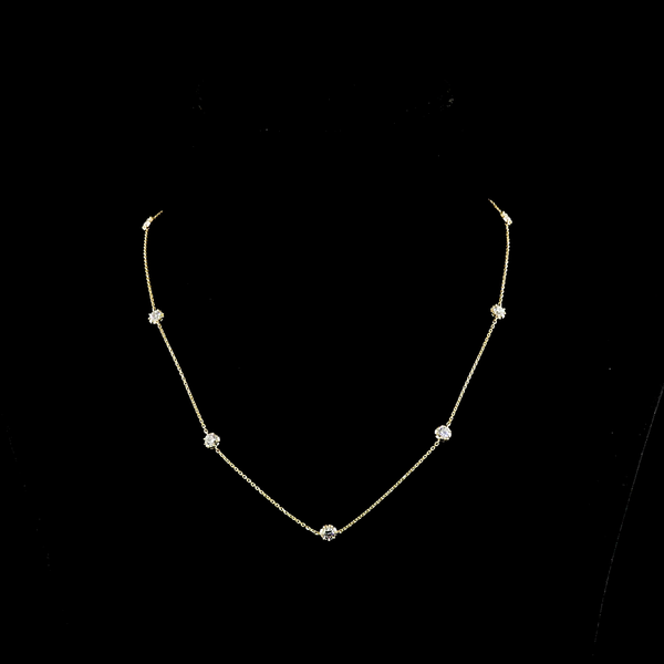 1.76 CT Round Lab Grown Diamond Station Necklace in 14K Yellow Gold
