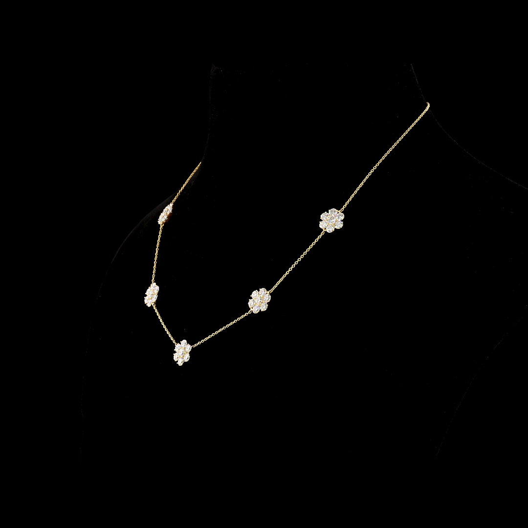 9.96 CT Round Lab Grown Diamond Station Necklace in 18K Yellow Gold – side view — Laura Milman New York