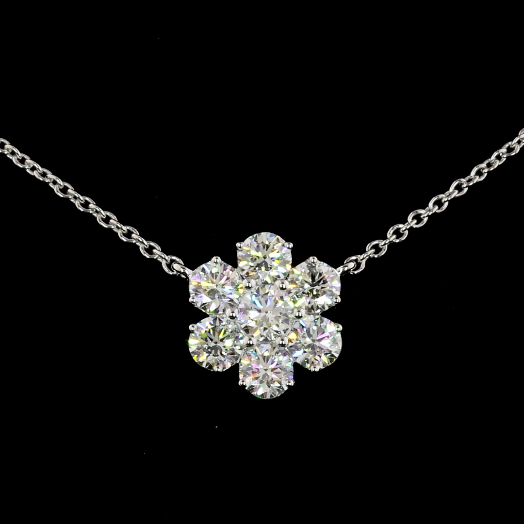 4.91 CT Round Lab Grown Diamond Station Necklace in 18K White Gold – close-up — Laura Milman New York