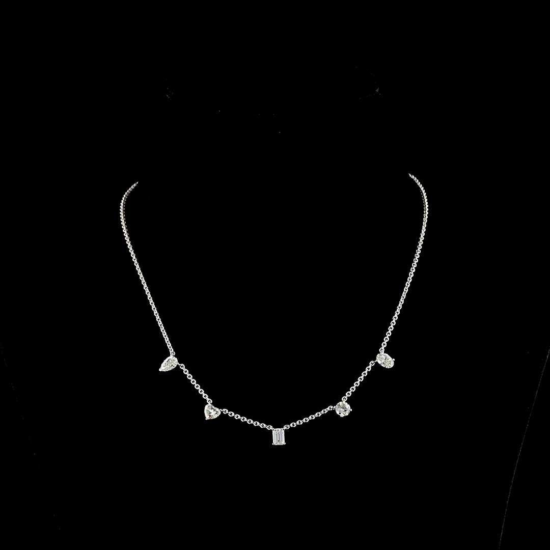 2.6 CT Mixed Shape Lab Grown Diamond Station Necklace in 14K White Gold — Laura Milman New York