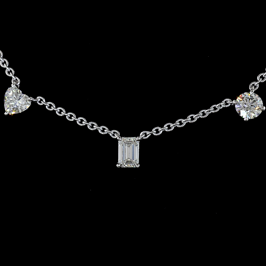 2.6 CT Mixed Shape Lab Grown Diamond Station Necklace in 14K White Gold – close-up — Laura Milman New York