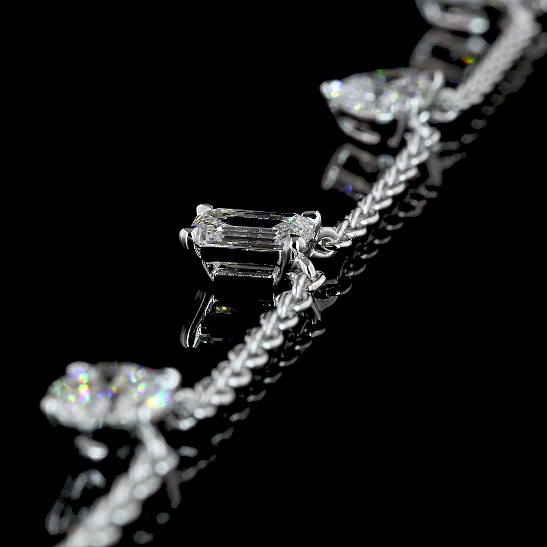 2.6 CT Mixed Shape Lab Grown Diamond Station Necklace in 14K White Gold – side view — Laura Milman New York