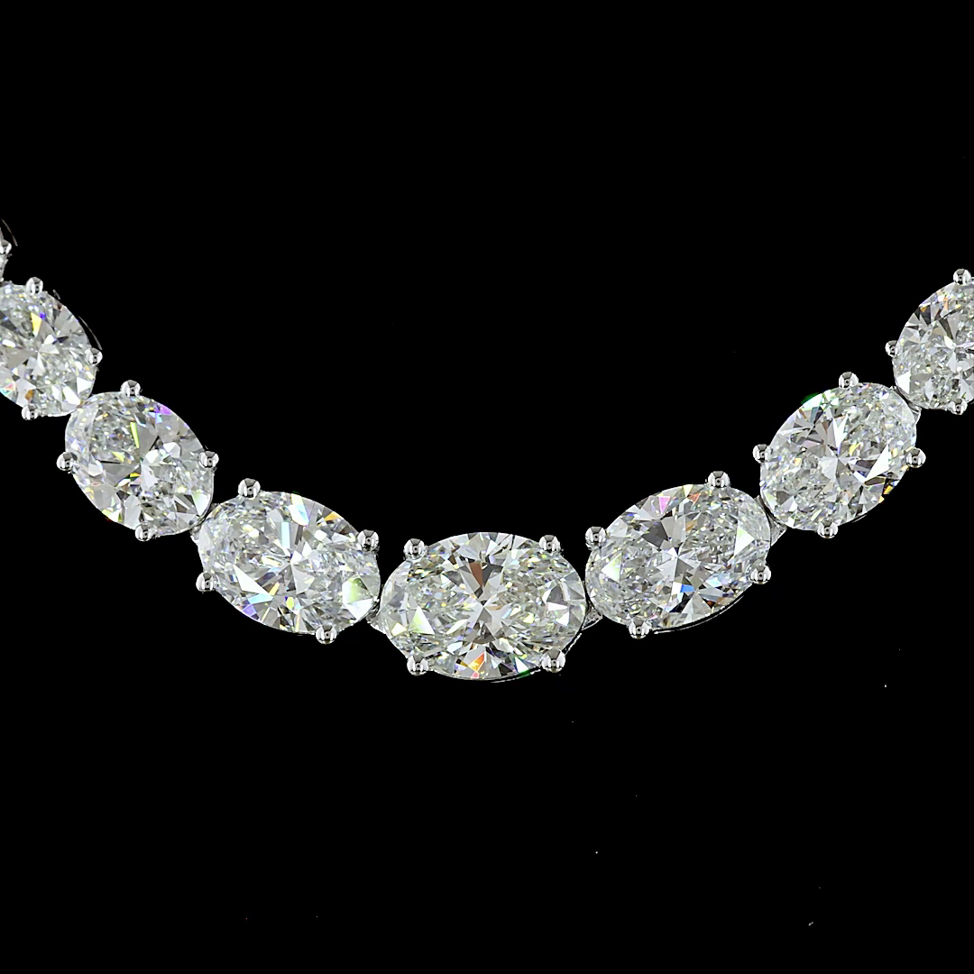 15.21 CT Oval Lab Grown Diamond Riviera Necklace in 14K White Gold – close-up — Laura Milman New York