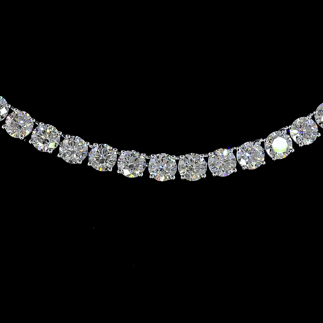 15.34 CT Round Lab Grown Diamond Tennis Necklace in 14K White Gold – close-up — Laura Milman New York