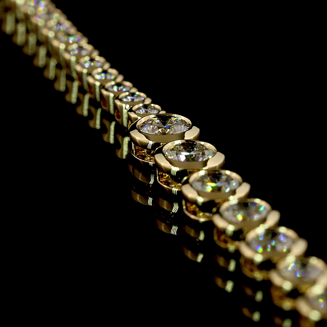 5.53 CT Round Lab Grown Diamond Riviera Necklace in 14K Yellow Gold – side view — Laura Milman New York