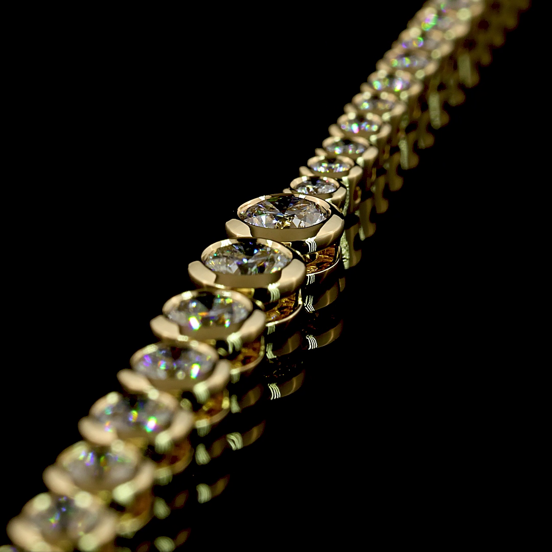 5.53 CT Round Lab Grown Diamond Riviera Necklace in 14K Yellow Gold – detail — Laura Milman New York