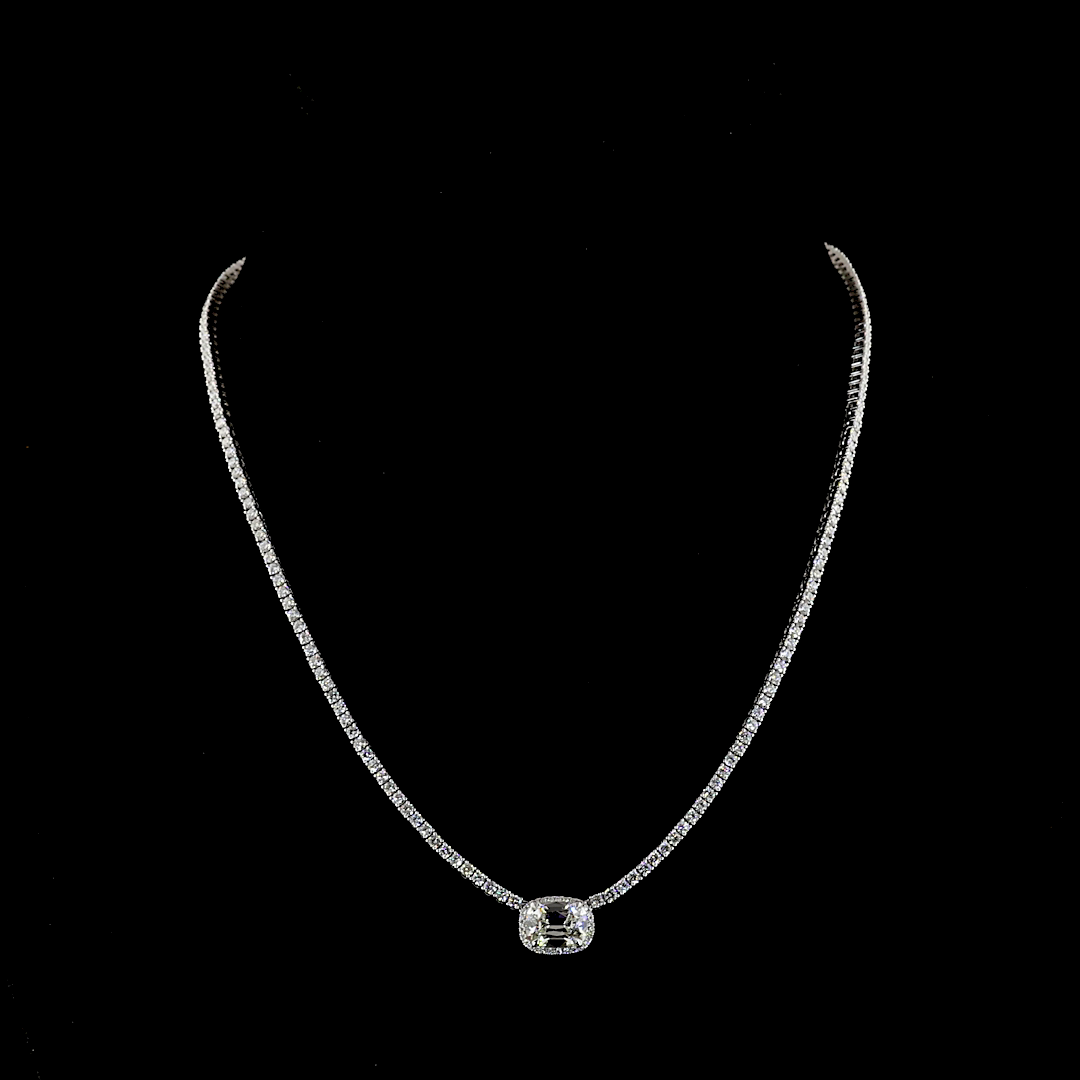 7.05 CT Antique Cushion Lab Grown Diamond Statement Necklace in 14K White Gold — Laura Milman New York