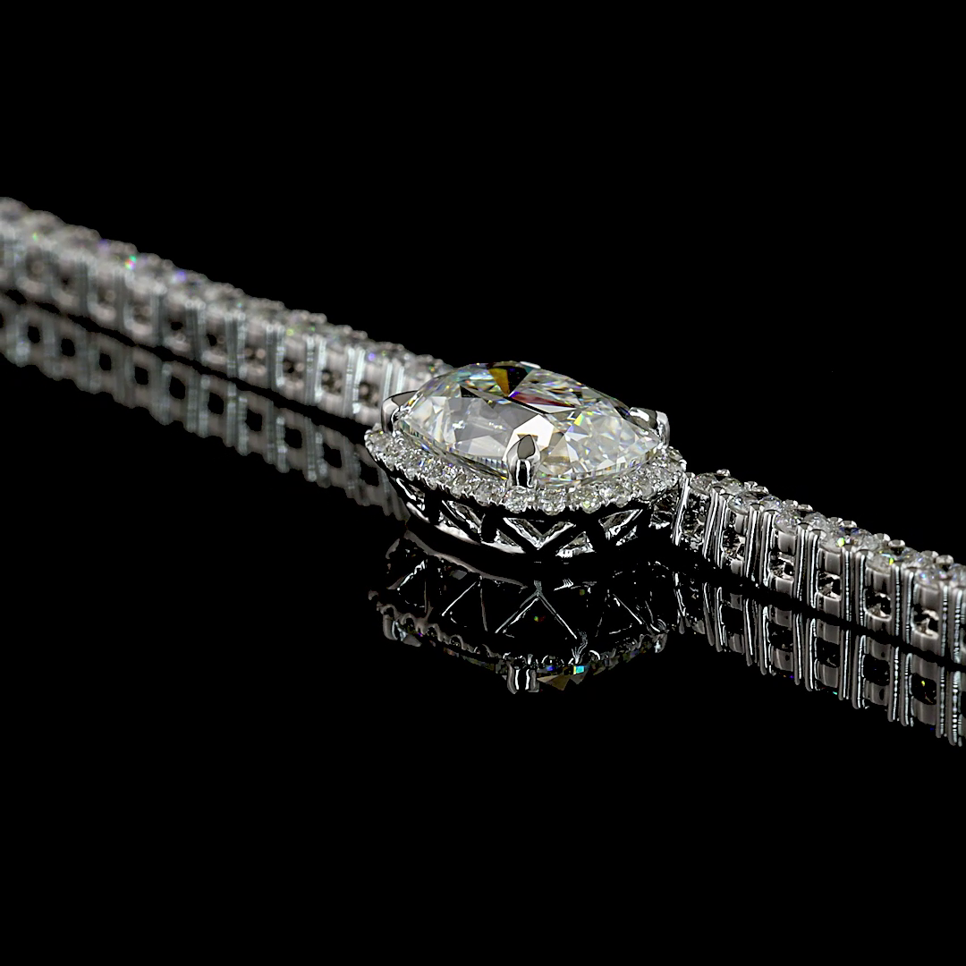 7.05 CT Antique Cushion Lab Grown Diamond Statement Necklace in 14K White Gold – detail — Laura Milman New York