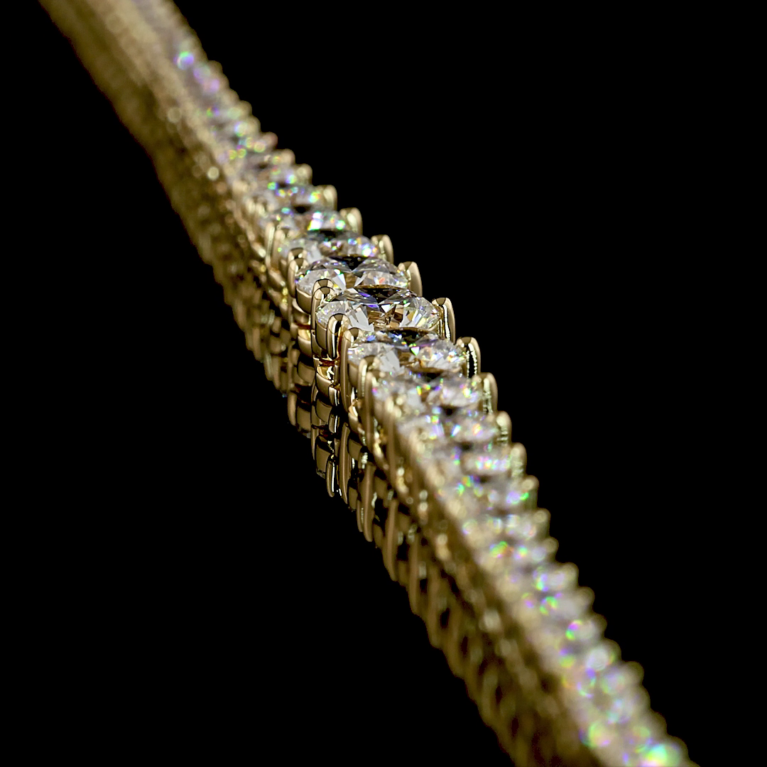 5.23 CT Round Lab Grown Diamond Riviera Necklace in 14K Yellow Gold – side view — Laura Milman New York