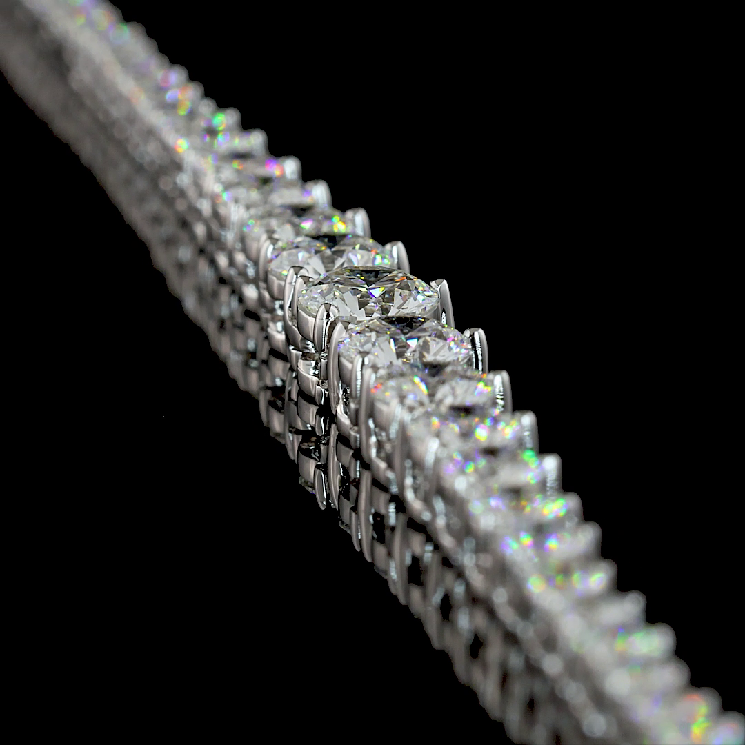5.07 CT Round Lab Grown Diamond Riviera Necklace in 14K White Gold – side view — Laura Milman New York
