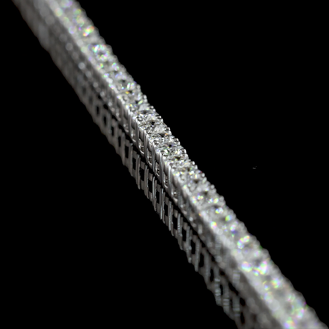 4.82 CT Round Lab Grown Diamond Tennis Necklace in 14K White Gold – side view — Laura Milman New York