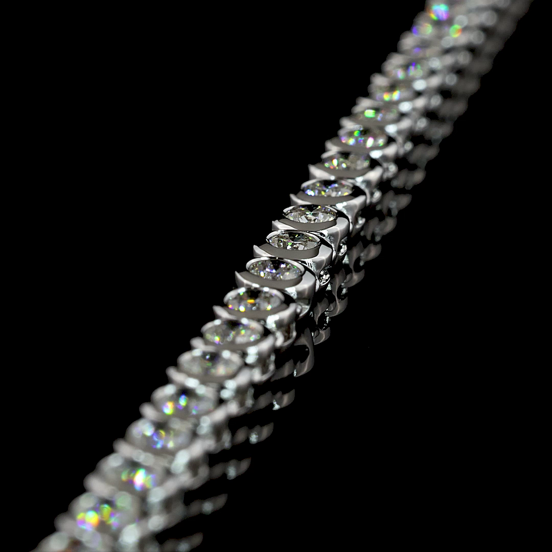 6.67 CT Round Lab Grown Diamond Tennis Necklace in 14K White Gold – detail — Laura Milman New York