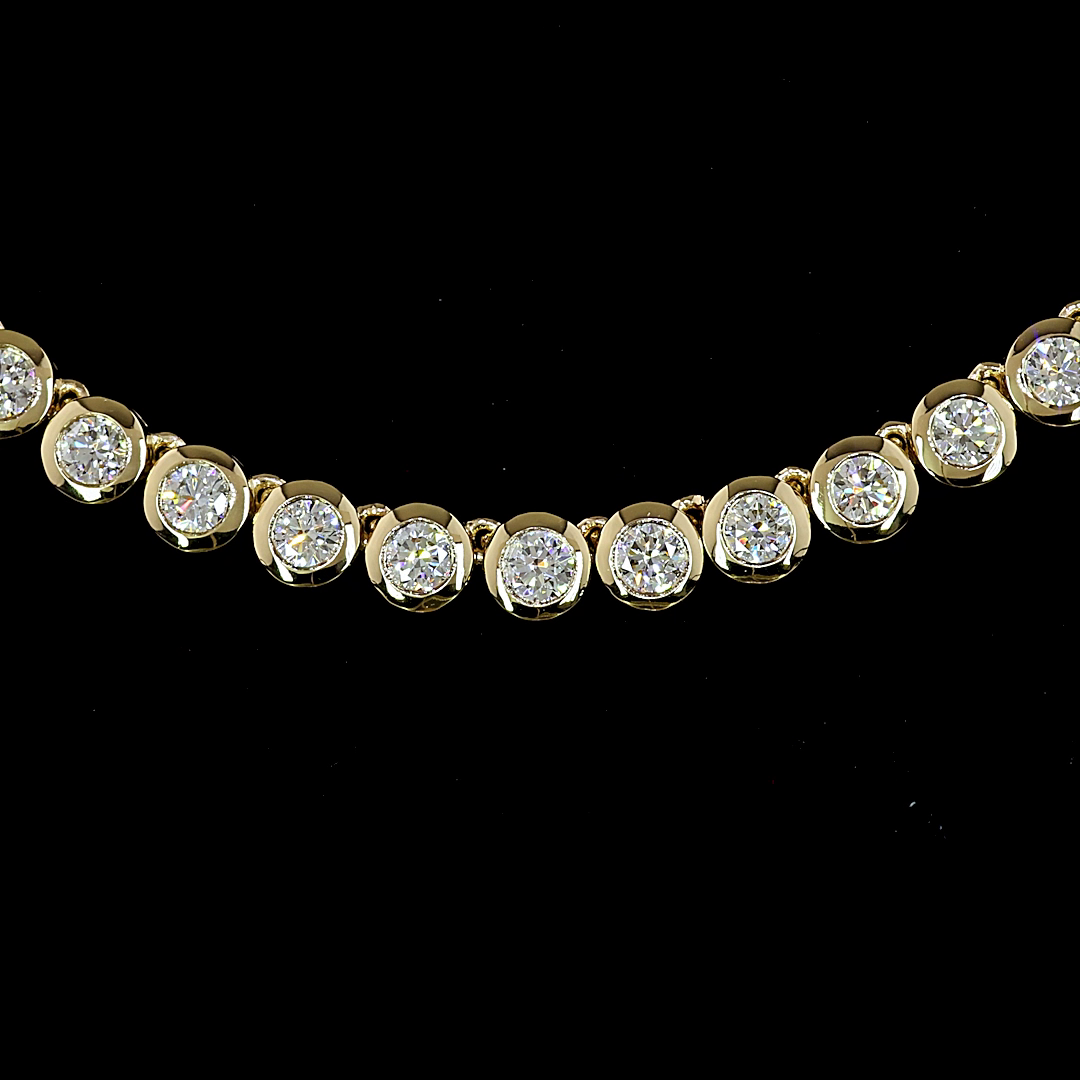 6.81 CT Round Lab Grown Diamond Tennis Necklace in 14K Yellow Gold – close-up — Laura Milman New York