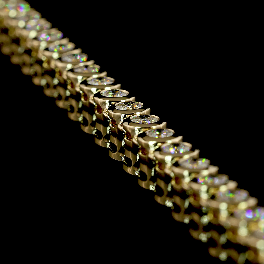 6.81 CT Round Lab Grown Diamond Tennis Necklace in 14K Yellow Gold – side view — Laura Milman New York